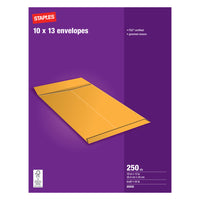 Staples Gummed Kraft Catalogue Envelopes - 10" x 13" - 250 Pack-10" x 13"