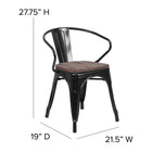 Flash Furniture Black Metal Chair with Wood Seat & Arms-Galvanized Steel Construction