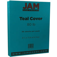 JAM Paper Matte Cardstock, 8.5 x 11, 80lb Teal Blue, 50 Pack (1524384)-Teal