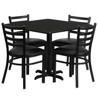 Flash Furniture 36" Square Black Laminate Table Set with X-Base & 4 Ladder Back Metal Chairs - Black Vinyl Seat-Table and Chair Set