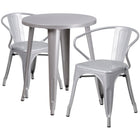 Ensemble avec table ronde en métal argenté et 2 sièges à bras ajourés, intérieur/extérieur, 24 po (CH-51080TH-2-18ARM-SIL-GG)-Ensembles pour l’intérieur et l’extérieur