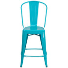 Tabouret de comptoir en métal avec dossier, intérieur/extérieur, hauteur de 24 po, bleu sarcelle cristal (ET-3534-24-CB-GG)-Tabouret de comptoir de style bistro