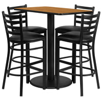 Flash Furniture 24''W x 42''L Rectangle Natural Laminate Rd Base Table Set with 4 Ladder Back Metal Bar Stools, Black Vinyl Seat-Black Powder Coated Chair and Table Frame