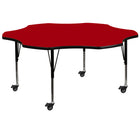 Flash Furniture Mobile 60'' Flower-Shaped Activity Table, Red Laminate Top, Height-Adjustable Preschool Legs (XUA60FLRRDTPC)-Red/Chrome, Laminate, Steel