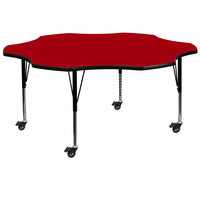 Flash Furniture Mobile 60'' Flower-Shaped Activity Table, Red Laminate Top, Height-Adjustable Preschool Legs (XUA60FLRRDTPC)-Red/Chrome, Laminate, Steel