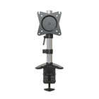 ShoppingAll Single Vertical Monitor Desk Stand-15-degrees tilt, 360-degrees swivel, 360-degrees rotation, and height adjustment along the center pole. Monitor can be placed in portrait or landscape