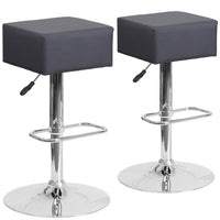 Flash Furniture Contemporary Vinyl Adjustable Height Barstools with Square Seat & Chrome Base - Grey - 2 Pack-Set of 2 Contemporary Style Stools