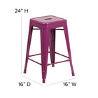 Flash Furniture 24" High Backless Purple Indoor-Outdoor Counter Height Stool-Drain Hole in Seat
