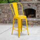 Flash Furniture Commercial Grade 24" High Metal Indoor-Outdoor Counter Height Stool with Back - Yellow-Lightweight Design
