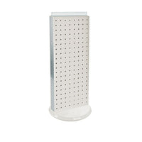Azar Displays 20" x 8" 2-Sided Revolving Pegboard Counter Unit, White (700508-WHT)-Two-sided display stands on a clear plastic revolving base, providing easy customer access