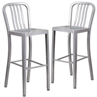 Tabouret de bar de qualité commerciale de 30 po qualité pour l'intérieur / l'extérieur en métal argenté-Ensemble de 2 tabourets de bar modernes industriels