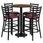 Flash Furniture 30" Round Walnut Laminate Table Set with Round Base & 4 Ladder Back Metal Barstools - Burgundy Vinyl Seat-Bar Height Table and Stool Set