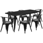 Flash Furniture 31.5'' x 63'' Rectangular Black Metal Indoor-Outdoor Table Set with 6 Arm Chairs (ET-CT005-6-70-BK-GG)-Galvanized Steel, Metal, Rubber