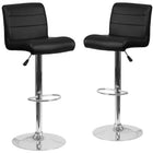 Flash Furniture Contemporary Vinyl Adjustable Height Barstool with Rolled Seat and Chrome Base - Black - 2 Pack-Low Back Design