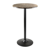 Winsome Cora Bar Height Round Pub Table, Faux Marble Top, Black Base-Metal Post and Base. Base footprint 17.72" diameter