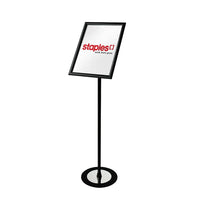 Futech FSH017B Landscape/Portrait Floor Sign Holder - 11" x 17" Signs - Black-The FSH017B floor stand holder is a 360-degree adjustable display for retail needs. This stand is suited for an indoor environment where promotions, menu items, and general information can be used.