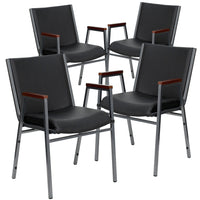 Flash Furniture HERCULES Series Heavy Duty Black Vinyl Stack Chair with Arms-Set of 4 Multipurpose Stack Chairs