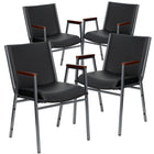 Flash Furniture - Chaise empilable robuste de la série HERCULES en vinyle noir avec appuis-bras-Ensemble de 4 chaises empilables polyvalentes