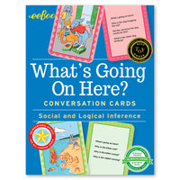 eeBoo What's Going On Here? Conversation Cards/Social and Logical Inference-Product benefits: Helps develop empathy and observational skills while examining friendly illustrations depicting emotional dynamics in a variety of situations. The conversation cards cultivate valuable communication and analytical skills while building an essential foundation for social and emotional learning