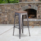 Flash Furniture 30" High Backless Clear Coated Metal Barstool with Square Wood Seat-500 lb. Weight Capacity