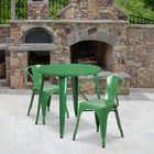 30'' Round Green Metal Indoor-Outdoor Table Set with 2 Arm Chairs (CH-51090TH-2-18ARM-GN-GG)-30"W x 30"D x 29.50"H
