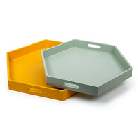 Plateau hexagonal en bois, blanc, jaune, 2/paquet-1