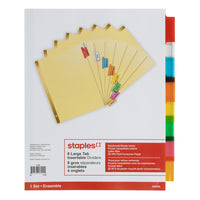 Staples Large Tab Insertable Dividers - 8 Tabs - Assorted Colours-Large tabs offer more printing space for easy organization