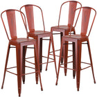 Flash Furniture Commercial Grade 30" High Distressed Kelly Red Metal Indoor-Outdoor Barstool with Back-Curved Back with Vertical Slat