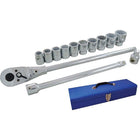 Gray Tools 15 Piece 3/4" Drive, 12 Point, SAE Chrome Socket & Attachment Set-Contains: 7/8", 1", 1 1/16", 1 1/8", 1 1/4", 1 3/8", 1 7/16", 1 1/2", 1 5/8", 1 3/4" sockets, Reversible Ratchet Head, Handle, Sliding T-head and 8" Extension.