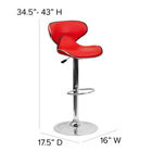 Flash Furniture Contemporary Cozy Mid-Back Red Vinyl Adjustable Height Barstool with Chrome Base-Seat Adjusts from Counter to Bar Height