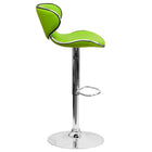 Flash Furniture 17 1/2" x 17 1/2" Cozy Mid-Back Vinyl Adjustable Bar Stool W/Chrome Base, Green, 2 Pack-Green Vinyl Upholstery