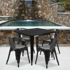 Flash Furniture 31.5'' Square Black Metal Indoor-Outdoor Table Set with 4 Arm Chairs (ET-CT002-4-70-BK-GG)-Galvanized Steel, Metal, Rubber