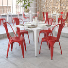 Flash Furniture Commercial Grade Metal Indoor-Outdoor Stackable Chair - Red-Plastic Caps on cross brace protect finish when stacked
