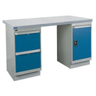 Kleton Workbench, Wood Filled Steel Top, 2 Pedestals, 2 Drawers and 1 Door, 30"W x 72"L x 34"H-34" overall height