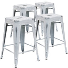 Flash Furniture Commercial Grade 24" High Backless Distressed Metal Indoor-Outdoor Counter Height Stool - White-Set of 4 Stackable Industrial Style Modern Stools