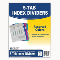 C-Line – Intercalaires d'index en poly, 5 onglets, couleurs variées, ens./60 (CLI05730)-Fait de polypropylène de qualité d'archivage durable