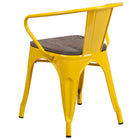 Flash Furniture Metal Chair with Wood Seat & Arms - Yellow-Curved Back with Vertical Slat