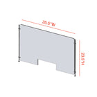 Mark Maker Rod Sneeze Guard - 35.5" W x 23.5" H panel 1/4" Clear Acrylic and 24" high aluminum rod set -with 4"x12" pass through-Made from 1/4” clear acrylic.