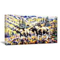 Designart Moose in the Forest 32x16" Canvas Art Print, (PT2459-32x16)-Print