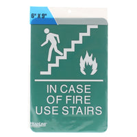Headline Sign IN CASE OF FIRE USE STAIRS Running Man Sign - 6" H x 9" L - Green-Sign Message: "IN CASE OF FIRE USE STAIRS"