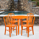 Flash Furniture Commercial Grade 30" Round Orange Metal Indoor-Outdoor Table Set with 4 Vertical Slat Back Chairs-Set Includes Table and 4 Chairs