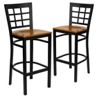 Flash Furniture HERCULES Series Black Window Back Metal Restaurant Barstool - Cherry Wood Seat - 2 Pack-Window Back Design