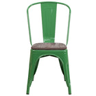 Flash Furniture Green Metal Stackable Chair with Wood Seat-Set of 4 Stackable Bistro Style Chairs