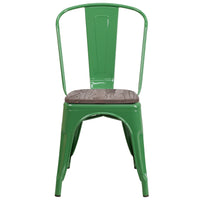 Flash Furniture Green Metal Stackable Chair with Wood Seat-Set of 4 Stackable Bistro Style Chairs