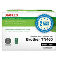 Staples Sustainable Earth Remanufactured Black Toner Cartridge, Brother TN460, High Yield, 2 Pack-Black, Black