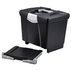 Storex Portable File Box with Pull-Out Tray - Grey - 2 Pack-Unique removable tray can used separately as a supply box