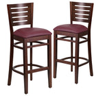 Flash Furniture Darby Series Slat Back Walnut Wood Restaurant Barstools with Burgundy Vinyl Seat - 2 Pack-800 lb. Weight Capacity