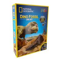 National Geographic Dinosaur Dig Kit-This science kit includes: One Dig Brick, one fossil specimen, one T.rex Tooth Replica, two excavation tools, full-color learning guide and a magnifying glass.
