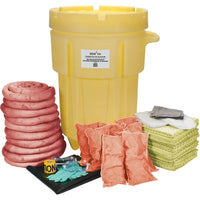 Zenith Safety 95-Gallon Shop Spill Kits, Hazmat, With Mobile Overpack Drum-Contents: 100 Sorbent Pads (15" x 17"), 10 Sorbent Socks (3" x 120"), 8 Sorbent Pillows (8" x 18"), 1 Drain Cover (36 " x 36"), 1 Caution Tape (3" x 500'), 2 Pairs Nitrile Gloves, 2XL (11), 2 Pairs Safety Goggles (One Size), 2 Microporous Coveralls (X-Large), 10 Disposal Bags (26" x 36")