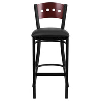 Flash Furniture HERCULES Series Black 4 Square Back Metal Restaurant Barstool - Mahogany Wood Back, Black Vinyl Seat - 2 Pack-Set of 2 Metal Dining Bar Stools